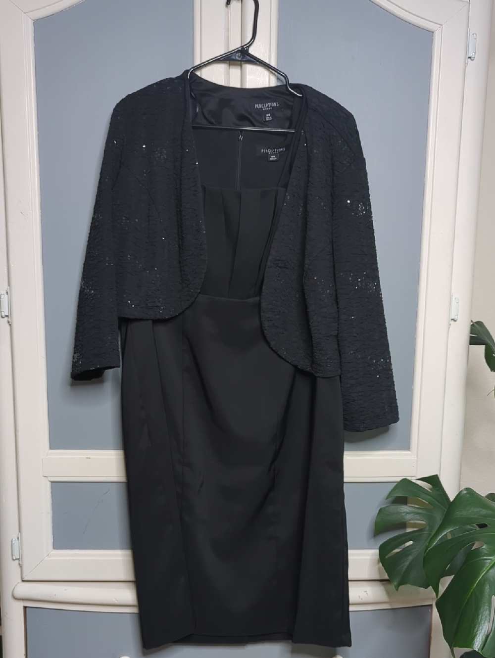 Perceptions Woman Black Sequin Jacket‎ Dress Set Size 16W Formal Evening